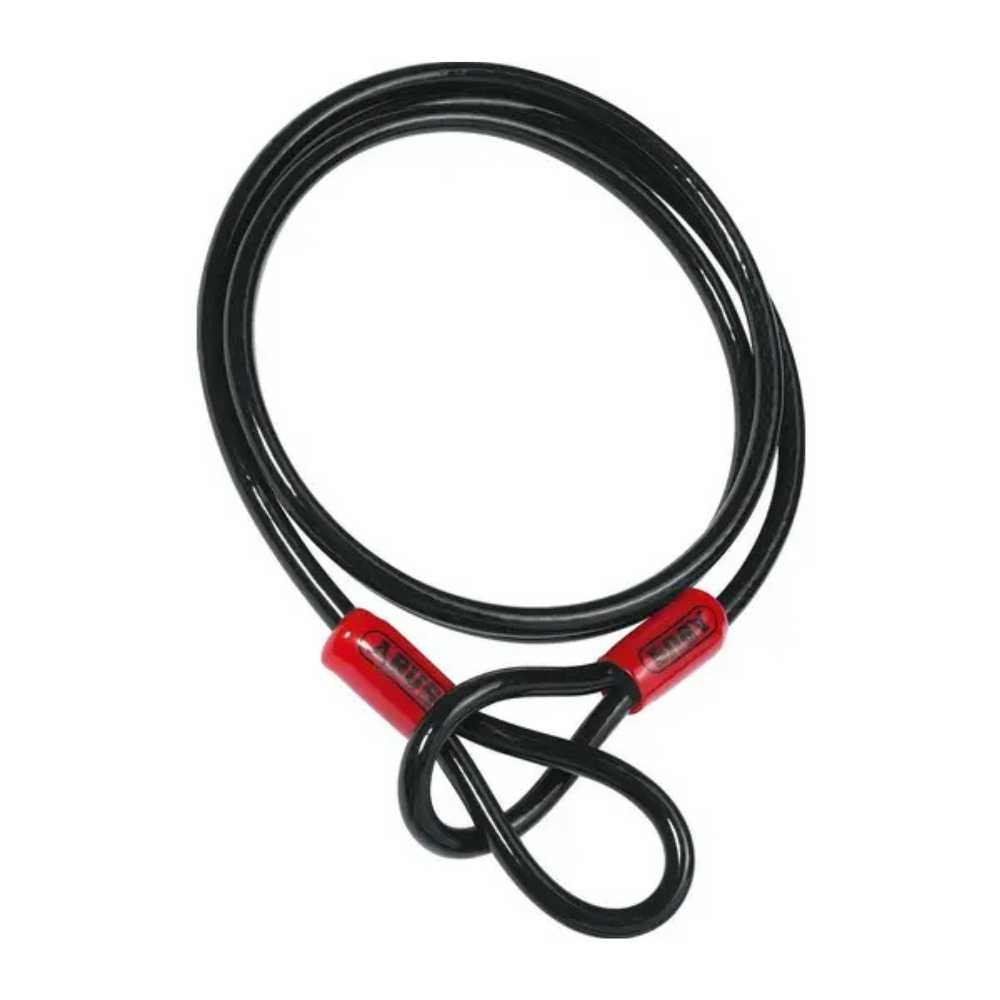 ABUS COBRA 10/140 Security Cable – Flexible, heavy-duty steel cable with a protective coating, designed for securing bikes, outdoor equipment, and other valuables. Features looped ends for easy use with a padlock or combination lock.